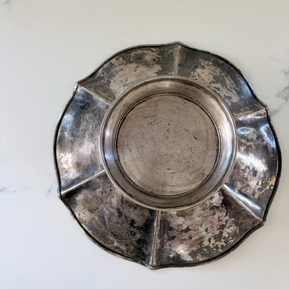 Vintage Homan Plate Hellenik Nickel Silver Bowl‎ Greek Key Hammered Textured 10
